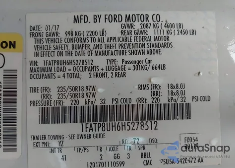 2017 Ford Mustang Ecoboost Premium from USA, damaged, VIN 1FATP8UH6H5278512